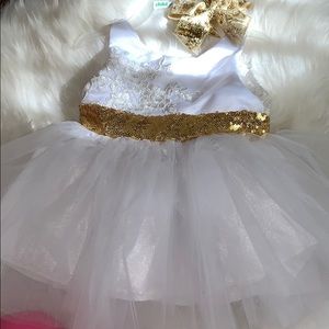 White & gold baby dress ( hand made)